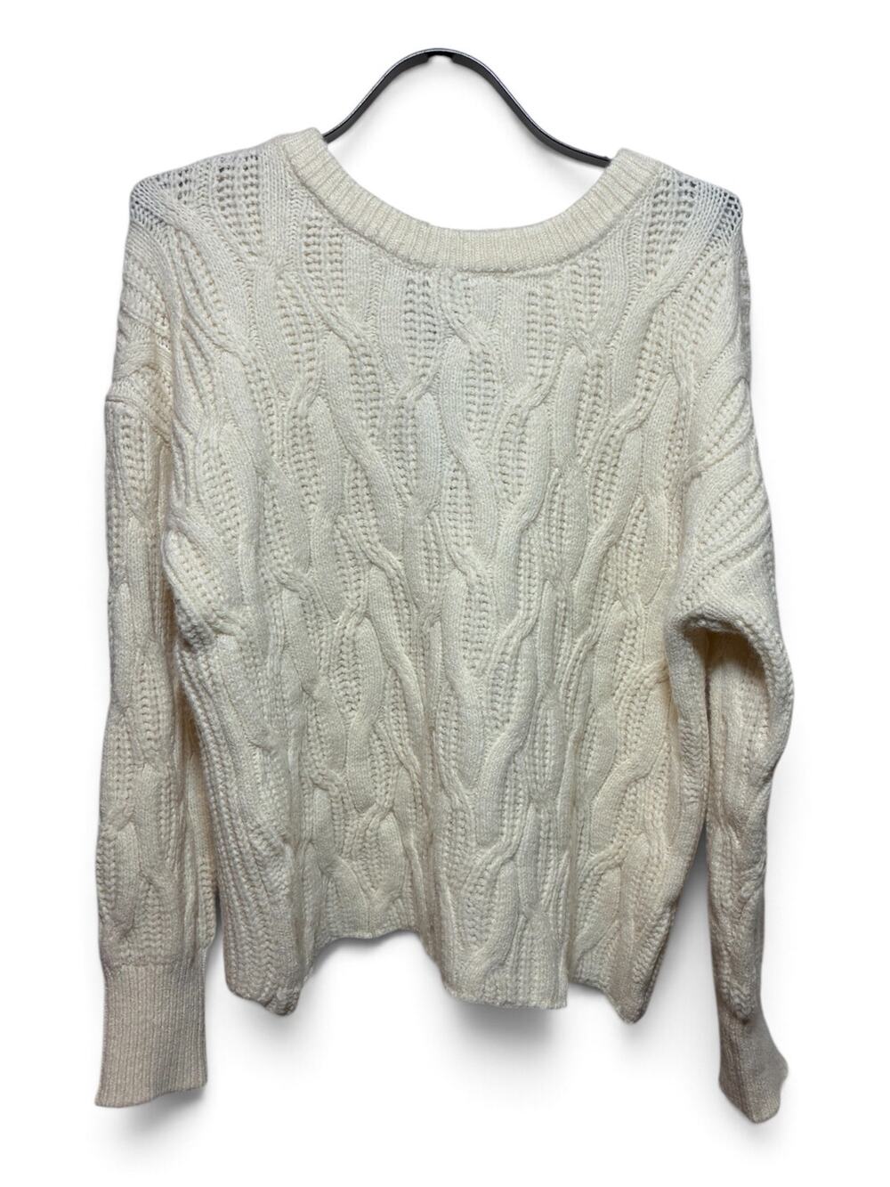 Bobeau Chunky Cable Knit Crewneck Sweater Cream Ivory Size Medium M